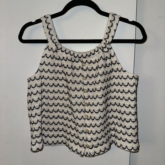 Madewell Texture & Thread Button-Front Swing Tank Cream Black Small EUC - Picture 1 of 9